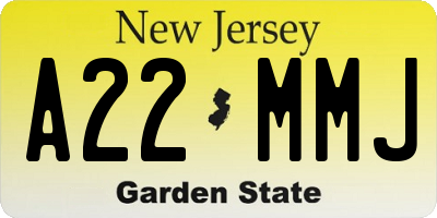 NJ license plate A22MMJ