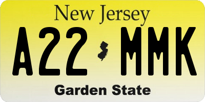 NJ license plate A22MMK