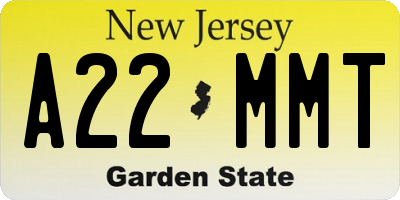NJ license plate A22MMT