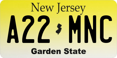 NJ license plate A22MNC
