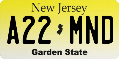 NJ license plate A22MND