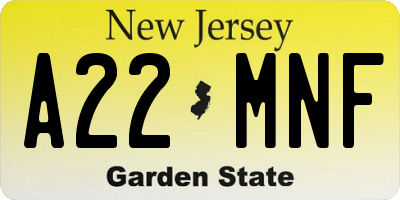 NJ license plate A22MNF