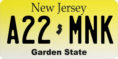 NJ license plate A22MNK