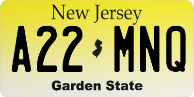 NJ license plate A22MNQ