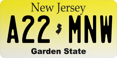 NJ license plate A22MNW