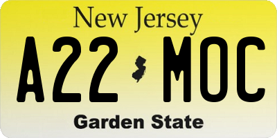 NJ license plate A22MOC