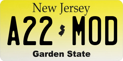 NJ license plate A22MOD