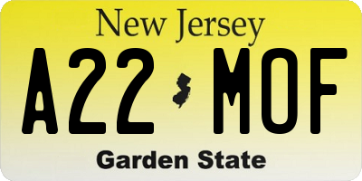 NJ license plate A22MOF