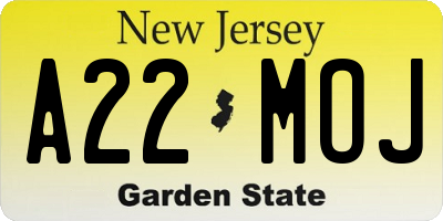 NJ license plate A22MOJ