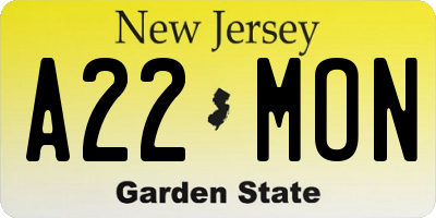 NJ license plate A22MON