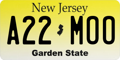 NJ license plate A22MOO
