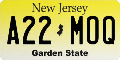 NJ license plate A22MOQ