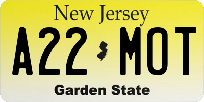 NJ license plate A22MOT
