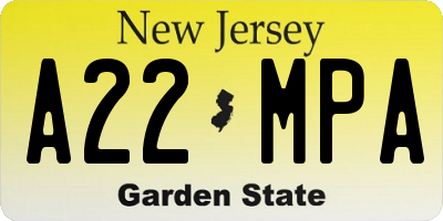 NJ license plate A22MPA