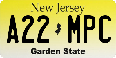 NJ license plate A22MPC