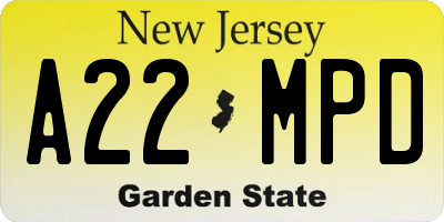 NJ license plate A22MPD