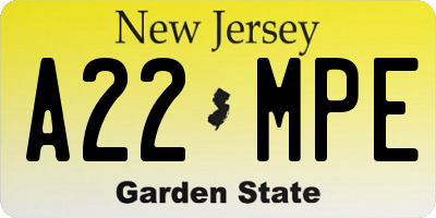 NJ license plate A22MPE