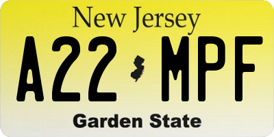 NJ license plate A22MPF