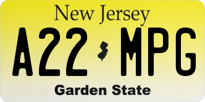 NJ license plate A22MPG