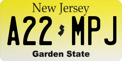 NJ license plate A22MPJ