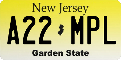 NJ license plate A22MPL
