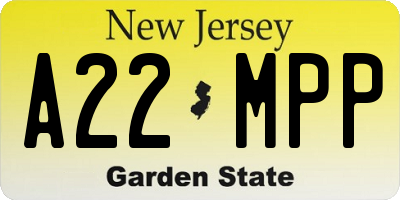 NJ license plate A22MPP