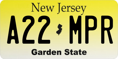 NJ license plate A22MPR