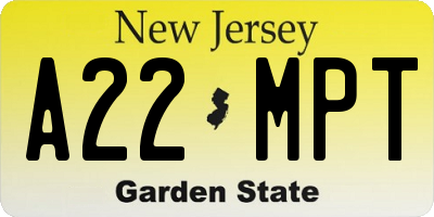NJ license plate A22MPT