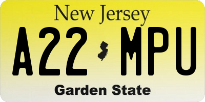 NJ license plate A22MPU