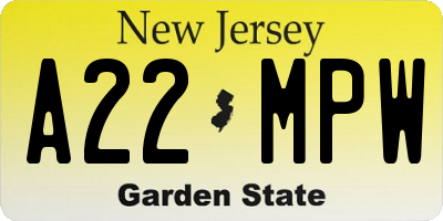 NJ license plate A22MPW