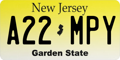 NJ license plate A22MPY