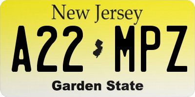 NJ license plate A22MPZ