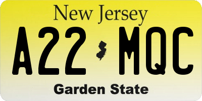NJ license plate A22MQC