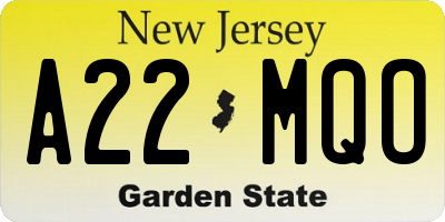 NJ license plate A22MQO