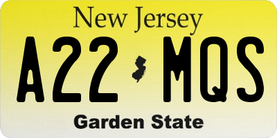 NJ license plate A22MQS
