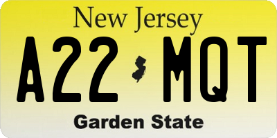 NJ license plate A22MQT