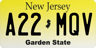 NJ license plate A22MQV