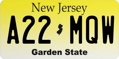 NJ license plate A22MQW
