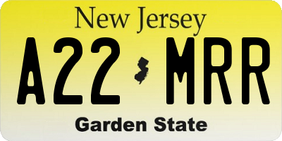 NJ license plate A22MRR