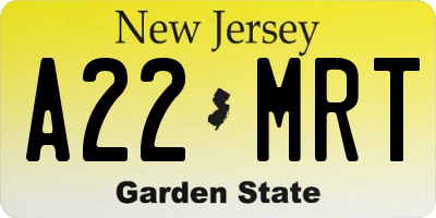 NJ license plate A22MRT