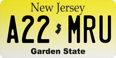 NJ license plate A22MRU