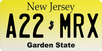 NJ license plate A22MRX