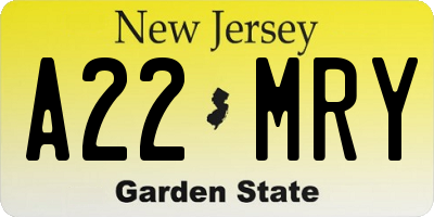 NJ license plate A22MRY