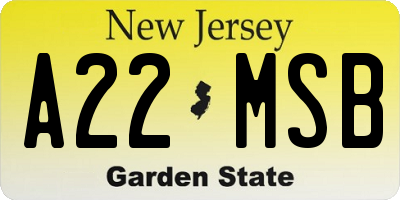 NJ license plate A22MSB