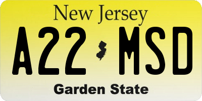 NJ license plate A22MSD