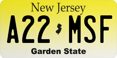 NJ license plate A22MSF