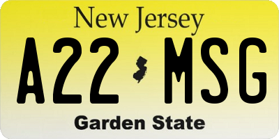 NJ license plate A22MSG