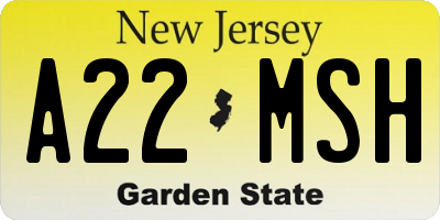 NJ license plate A22MSH