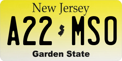 NJ license plate A22MSO