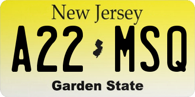 NJ license plate A22MSQ